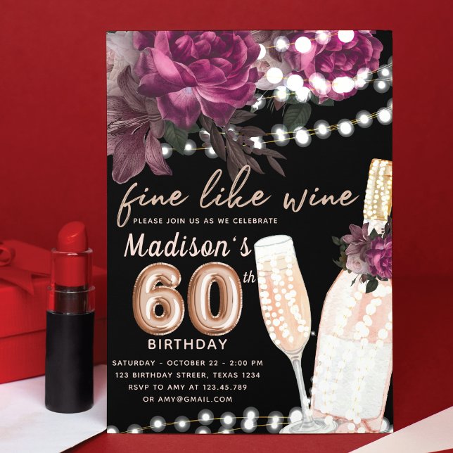 Rosa Invitación de cumpleaños 60 a Wine Luxury (Subido por el creador)