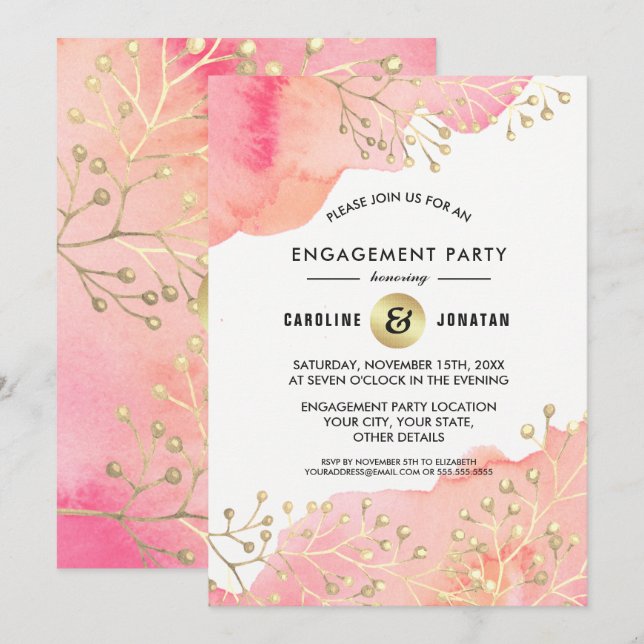 Rosa | Invitación de la Parte de compromiso botáni (Anverso / Reverso)