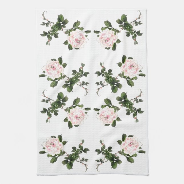 Rosa japonés asiático florió toalla de cocina de B (Vertical)