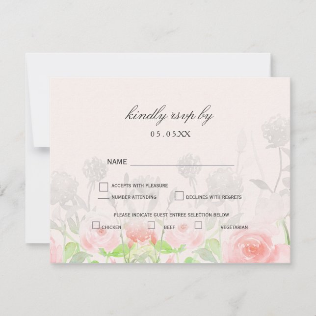 Rosa Jardín moderno Floral boda rsvp (Anverso)