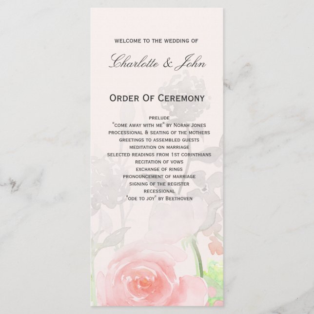 Rosa Jardín Programas de boda de Floral Moderna (Anverso)