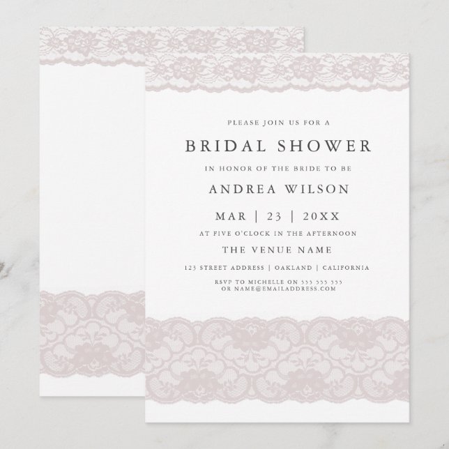 Rosa Lace Elegante Moderno Bridal Ducha Invitación (Anverso / Reverso)