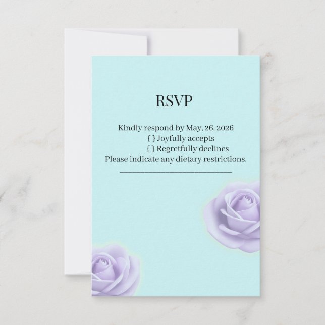 Rosa Lavanda Con RSVP De Boda Azul (Anverso)