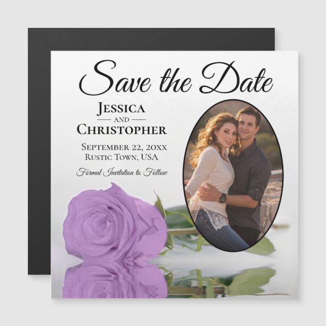 Rosa Lilac Purple Save The Date Oval Photo Magnet (Anverso/Reverso)
