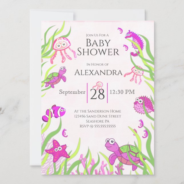 Rosa lindo bajo el mar Bebé Chica ducha (Anverso)