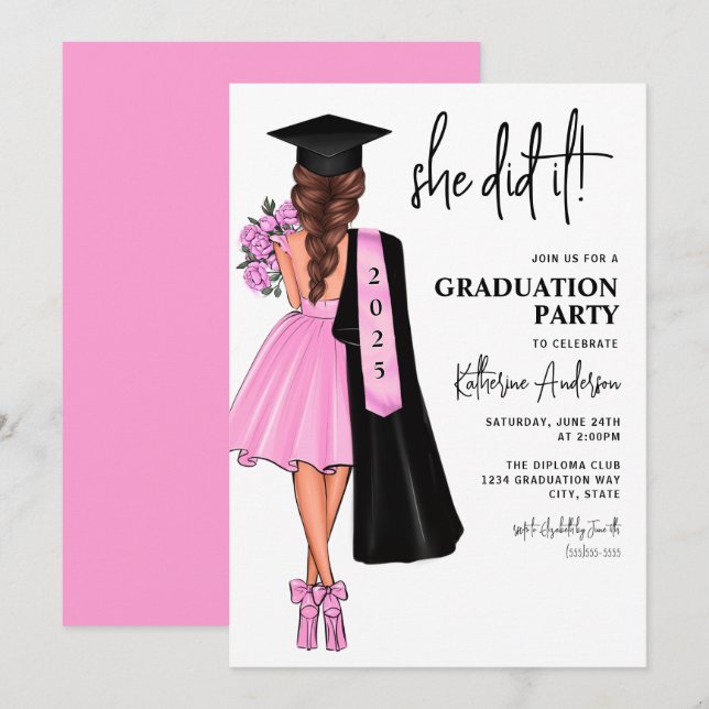 Rosa, Lo Hizo La Invitación De La Fiesta De Gradua (Anverso / Reverso)