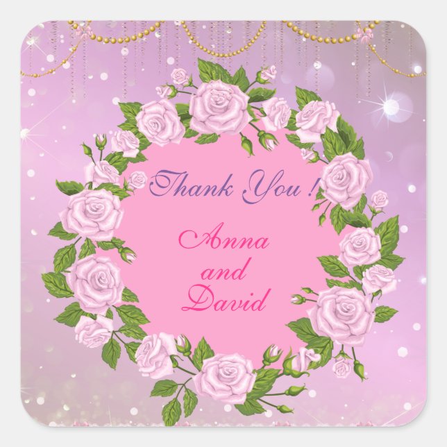 Rosa moderno de lujo Añadir su Pegatina de Text Sq (Anverso)