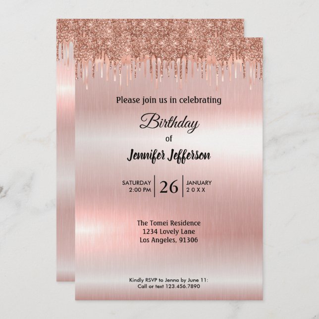 rosa moderno Invitación al cumpleaños (Anverso / Reverso)