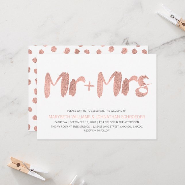 Rosa moderno Oro Sr. y Sra. Wedding Invitación (Anverso/Reverso In Situ)