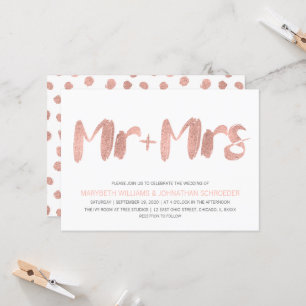 Rosa moderno Oro Sr. y Sra. Wedding Invitación