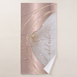 Rosa moderno Purpurina oro Monograma Moda Script N