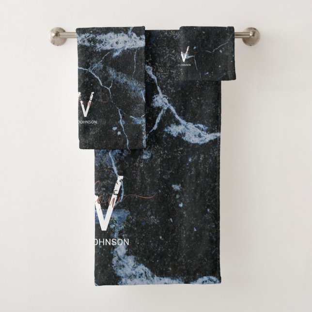 Rosa Monograma de polvo Purpurina de mármol negro  (In situ)