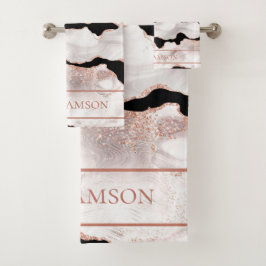 Rosa Monograma Purpurina de oro Agate Black White 