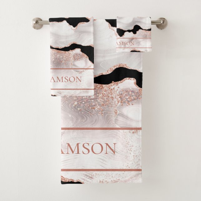 Rosa Monograma Purpurina de oro Agate Black White  (In situ)