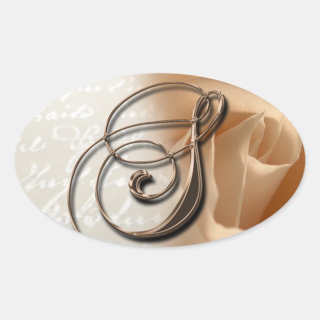 Rosa Monograma S Sellos De Favor De Boda Oval (Anverso)