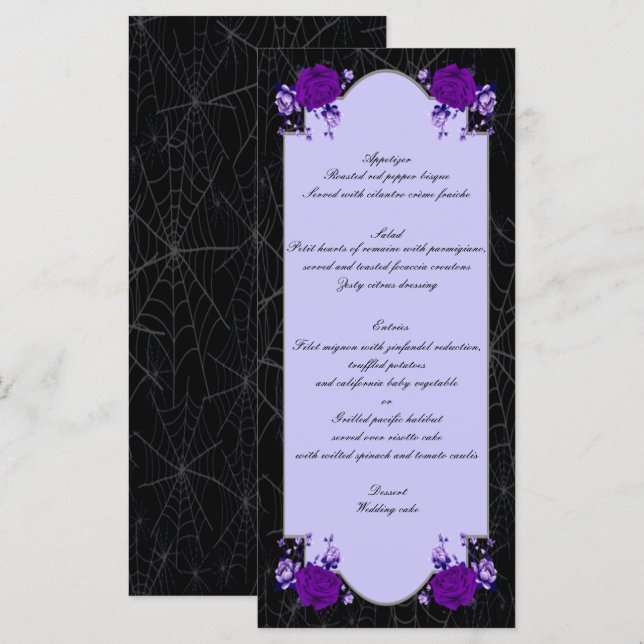 Rosa morado Floral Spiderweb menú Boda de otoño (Anverso / Reverso)