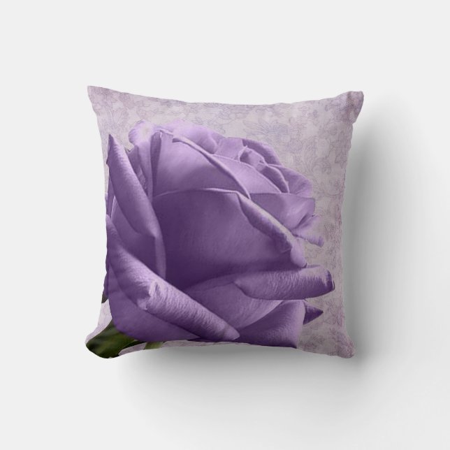 Rosa morado y almohada floral Damask (Anverso)
