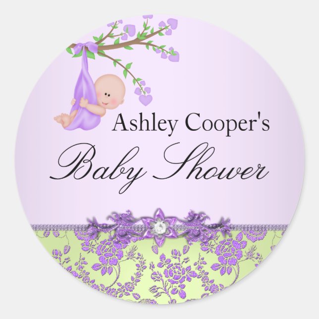 Rosa morado y verde Pegatina Baby Shower Garden (Anverso)