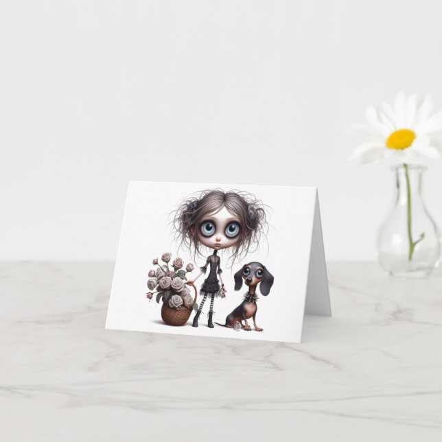 Rosa muerto Gothic Dachshund cualquier tarjeta de  (Planta pequeña)