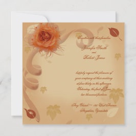 Rosa naranja en la invitación a la boda de otoño