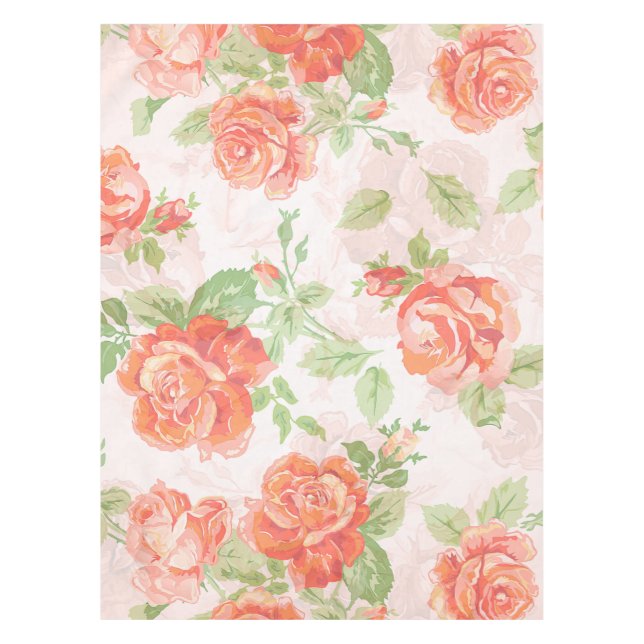 rosa naranja y mantel de impresión clásico blanco (Anverso)