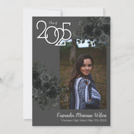 Rosa negro Invitación de graduación gris oscuro