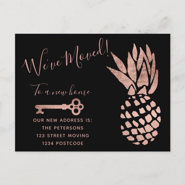 Rosa negro llave de oro piña invitación móvil (Anverso)