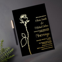 Rosa negro y dorado brote Elegante Invitación a la