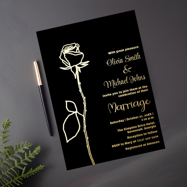 Rosa negro y dorado brote Elegante Invitación a la (Subido por el creador)