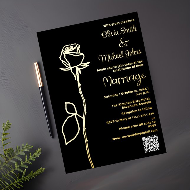 Rosa negro y oro código QR Invitación a matrimonio (Subido por el creador)