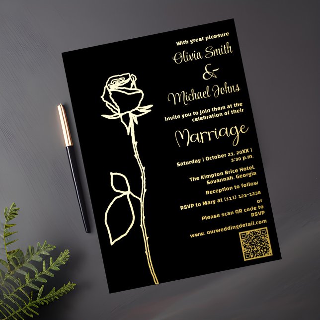 Rosa negro y oro código QR Invitación a matrimonio (Subido por el creador)