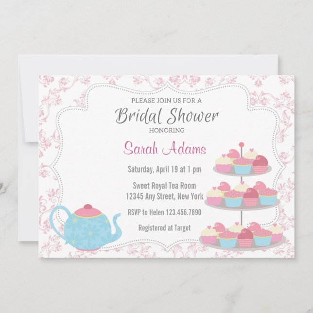 Rosa nupcial de la invitación de la ducha de la (Anverso)