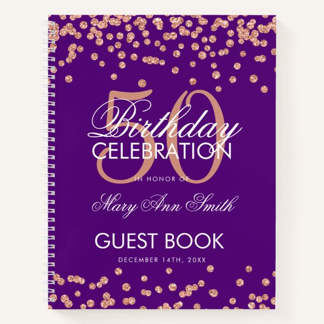 Rosa Oro 50 cumpleaños libro de visitas Confetti P (Anverso)
