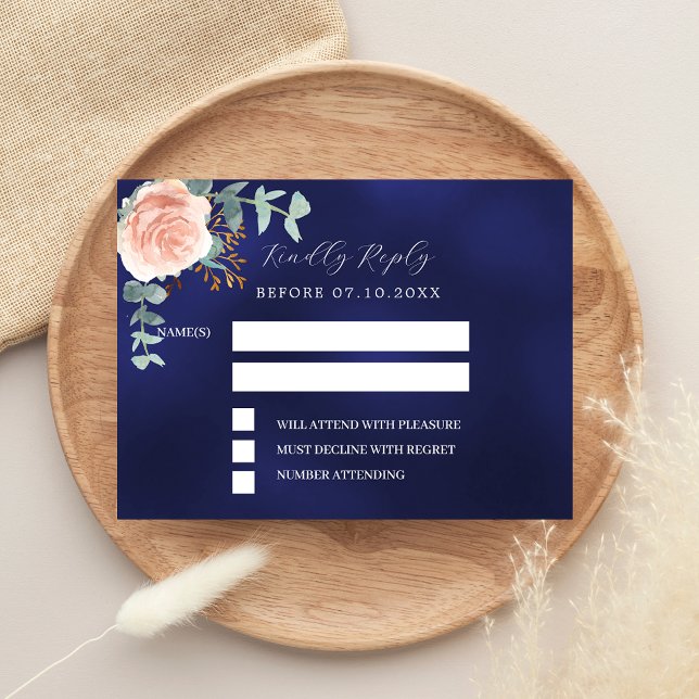 Rosa oro azul marino floral respuesta boda RSVP (Subido por el creador)