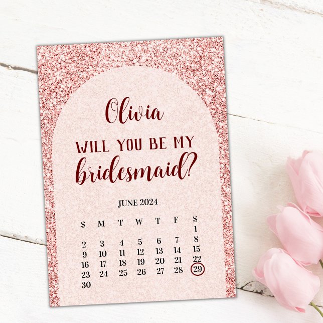 Rosa Oro Guardar la tarjeta de propuesta de la dam (will you be my bridesmaid proposal card rose gold pink save the date calendar)