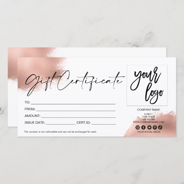 rosa oro moderno certificado de tarjeta regalo aña (Anverso / Reverso)