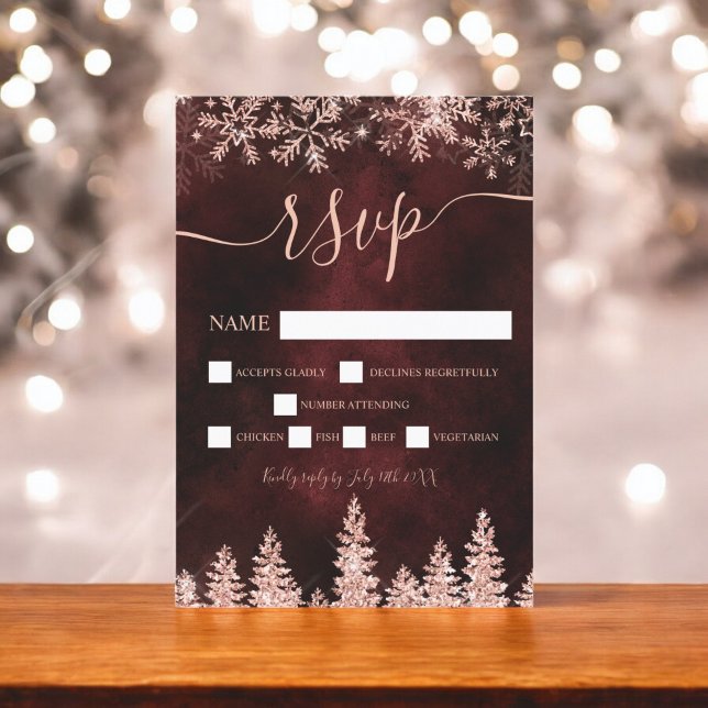 Rosa oro nieve pino Navidades rojos invierno rsvp (Rose gold snow pine red Christmas winter rsvp)