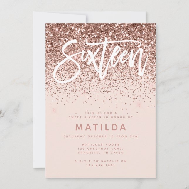 Rosa oro niñita purpurina dulce moderno 16 cumplea (Anverso)