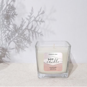 Rosa oro purpurinoso script soja etiqueta de vela