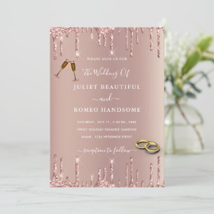 Rosa Oro Rubor Boda Invitación Perforación
