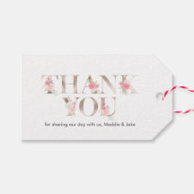 Rosa Oro y flores rosadas gracias etiquetas de fav