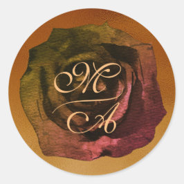 Rosa oscuro Boda Monograma Pegatina
