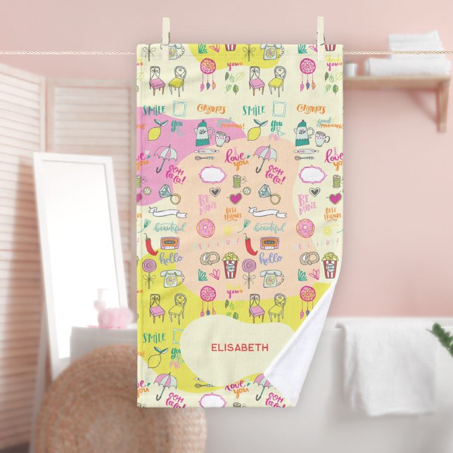 Rosa Pastel Femenino Kawaii Doodle (Pastel Pink Kawaii Girly Doodle Hand Towel ©Susanne Sachers - Sunny Wanderlust 🌞✈️)