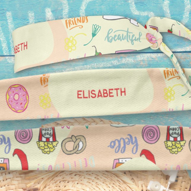 Rosa Pastel Femenino Kawaii Doodle (Pastel Pink Kawaii Girly Doodle Tie Headband ©Susanne Sachers - Sunny Wanderlust 🌞✈️)