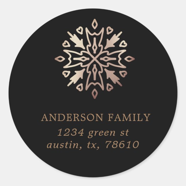 rosa pegatina de vacaciones de copo de nieve dorad (Anverso)