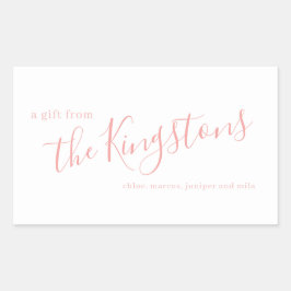 Rosa Pegatina rectangular de script de nombre de f