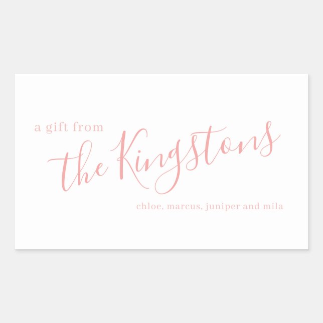 Rosa Pegatina rectangular de script de nombre de f (Anverso)