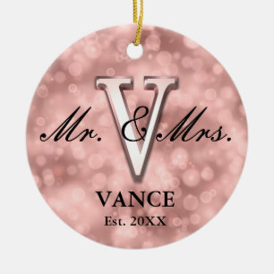 Rosa Personalizado de oro recién casada Ornamento