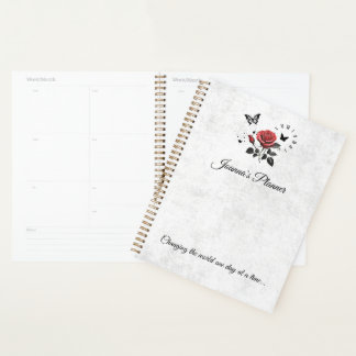 Rosa personalizado, tinta y planificador de tiempo