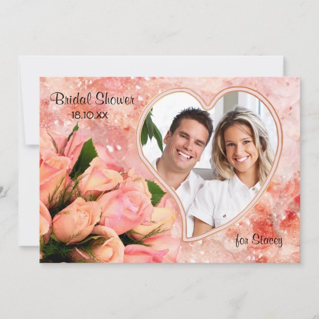 Rosa Petal Heart - Invitación a ducha de novia (Anverso)